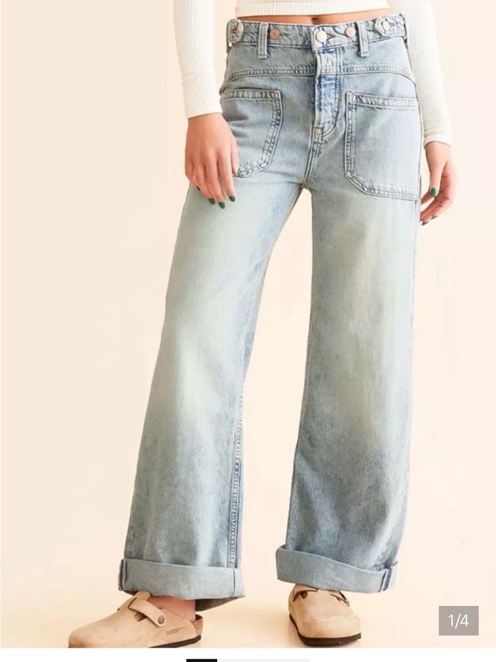 Free People We The Free Palmer Cuffed Wide Leg Jeans Daydream Blue Size 29